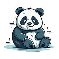 Cute cartoon panda bear sitting on the ground. Vector illustration.