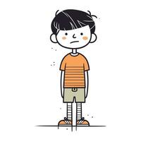 Boy feeling pain in his knee. Vector illustration in line style.