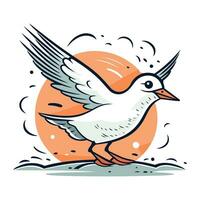 Flying seagull. Vector illustration in doodle style.