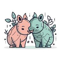 Hippo couple in love. Vector illustration in cartoon style.