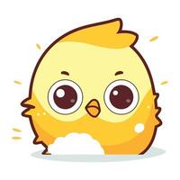 Cute yellow chicken on white background. Vector illustration in cartoon style.