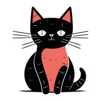 Cute black cat sitting on a white background. Vector illustration.