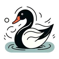 cisne nadando en el agua. vector ilustración en plano estilo.