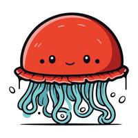 Cute cartoon jellyfish character. Vector illustration isolated on white background.