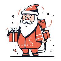 Santa Claus with gifts. Merry Christmas and Happy New Year. Vector illustration