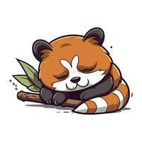 Vector illustration of cute cartoon red panda sleeping on a branch.