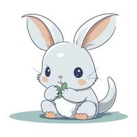 Cute rabbit with a flower in its mouth. Vector illustration.