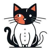 Cute black and white cat. Vector illustration isolated on white background.