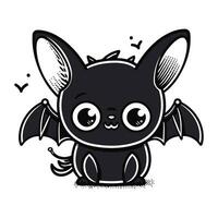Cute cartoon bat. Black and white vector illustration isolated on white background.