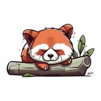 Cute red panda sleeping on a branch. Vector illustration.