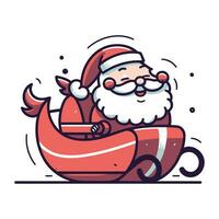 Santa Claus in a sleigh. Vector illustration in line style.