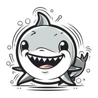 Vector illustration of cartoon shark with happy expression. Isolated on white background.