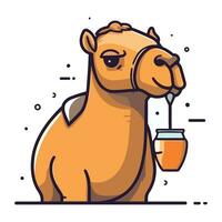 camello con miel frasco. vector ilustración en plano dibujos animados estilo.