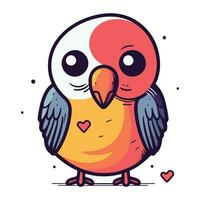 Cute cartoon parrot with heart. Vector illustration isolated on white background.