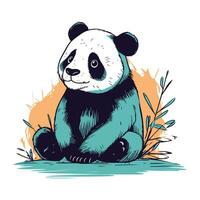 Cute panda bear sitting on the ground. Vector illustration.