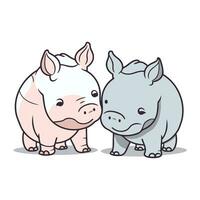 Cute hippo and rhinoceros cartoon vector illustration.