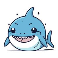 Cute cartoon shark isolated on white background. Vector illustration of a cute smiling cartoon shark.