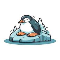 Cartoon penguin sitting on a piece of ice. Vector illustration.