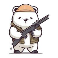 Polar bear in military uniform holding a gun. Vector illustration.