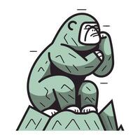 Vector illustration of angry gorilla sitting on a rock. Cartoon style.