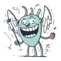 Funny cartoon monster with wings. Vector illustration of funny monster.