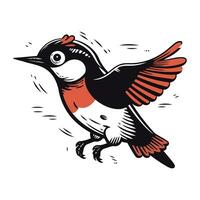 Hand drawn vector illustration of a red backed woodpecker.
