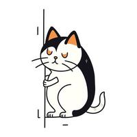 Cute cat standing on the wall. Vector illustration in flat style.