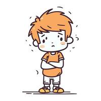 Cute little boy crying. Vector illustration in doodle style.