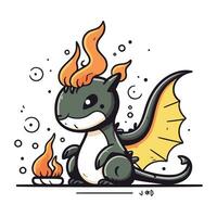 Dragon with fire. Vector illustration. Cute cartoon character for children.