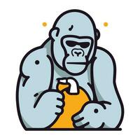 Gorilla with a bottle of disinfectant. Vector illustration in flat style.