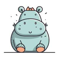 Cute hippopotamus. Vector illustration in thin line style.
