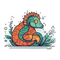 Sea horse. Colorful vector illustration in doodle style.