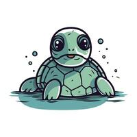 Cute cartoon turtle swimming in the water. Vector illustration isolated on white background.