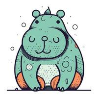 Cute cartoon hippo. Vector illustration isolated on white background.