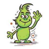 Funny cartoon monster waving hand. Vector illustration isolated on white background.