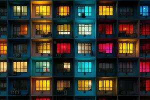 Colored residential building facade with balconies. Generative AI photo