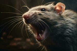 Aggressive rat on dark background. Generative AI photo
