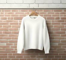white sweater Mockup With brick Background ai generate photo