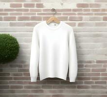 white sweater Mockup With brick Background ai generate photo