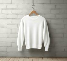 white sweater Mockup With brick Background ai generate photo