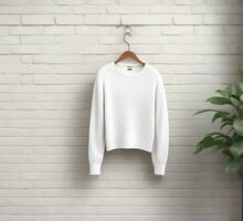 white sweater Mockup With brick Background ai generate photo