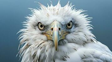 a close up portrait of a black and white seagull photo