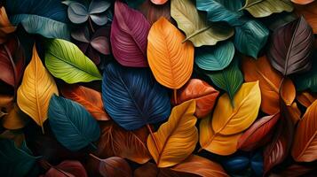 a colorful display of leaves with the word photo