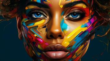 a colorful image of a womans face with the words photo