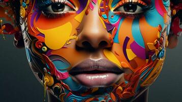 a colorful image of a womans face with the words photo