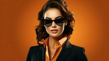 a confident businesswoman in sunglasses smiling elegance photo