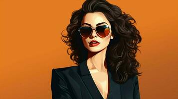 a confident businesswoman in sunglasses smiling elegance photo