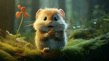 a cute small rodent eating in the forest looking fluffy photo