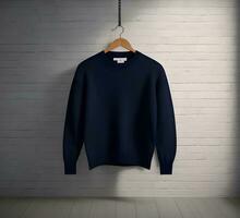 Hanging black sweater Mockup With brick Background ai generate photo