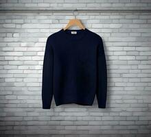 Hanging black sweater Mockup With brick Background ai generate photo